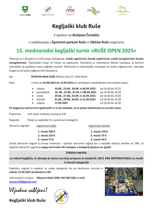 15. mednarodni kegljaški turnir "RUŠE OPEN 2025"